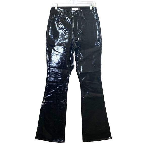 Good American Faux Patent Leather Bootcut Pants Style Size 8/29 Black NWOT - Picture 1 of 16